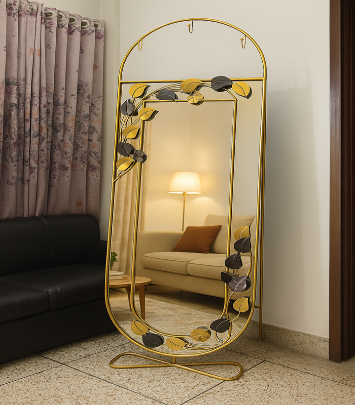 331545a3-dc52-44df-9e85-c15230fa4c33_1_1024x1024@2x Luxury Full-Length Standing Mirror with Gold Metal Floral Frame – Elegant Home & Dressing Room Decor - Image 1