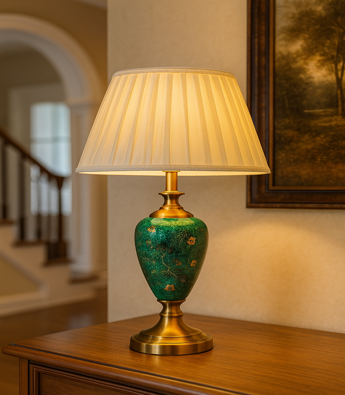 ChatGPTImageJun26_2025_01_28_05AM_1024x1024@2x Luxury Vintage Table Lamp – 27-Inch Green Ceramic Base with Pleated Shade | Elegant Living & Bedroom Decor - Image 1