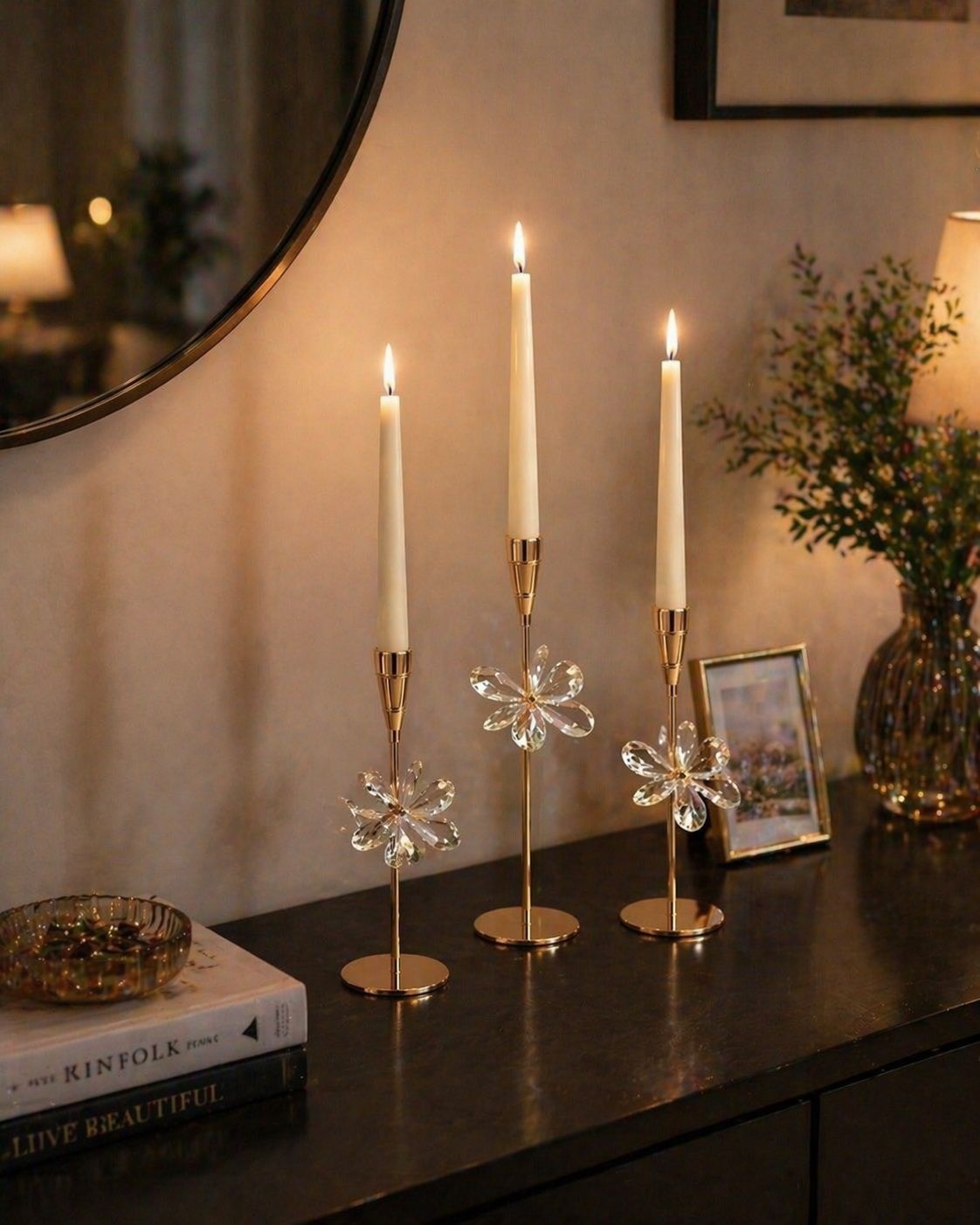 Luxury Crystal Candle Holder Set – 3 Piece Elegant Table Deco - Image 1